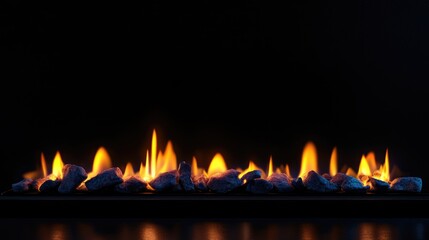 Fototapete - Captivating close-up of flickering flames and glowing embers against a dark background with space for text or branding.