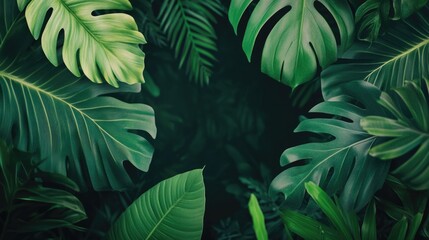 Aufkleber - Tropical Leaves Frame with Isometric Monitor Display and Blank Space for Text or Graphics