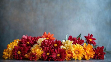 Poster - Vibrant bouquet of chrysanthemum flowers in various colors arranged on a neutral background for a fresh and lively ambiance