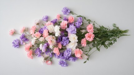 Poster - Vibrant cosmos flower bouquet in pink purple and white elegantly arranged on a clean surface highlighting the beauty of nature