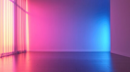 Fototapete - Vibrant Color Gradient Media Wall with Glowing Lights and Empty Copyspace for Creative Text Display