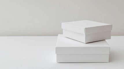 Leinwandbilder - Minimalist view of two empty white boxes stacked on a plain white background ideal for showcasing packaging or storage solutions.