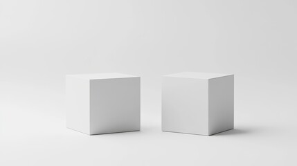 Leinwandbilder - Minimalistic composition of two empty white boxes with soft shadows on a clean white background ideal for branding and product mockups.