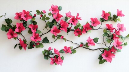 Aufkleber - Vibrant Bougainvillea Branch with Pink Blooms and Green Leaves Against a Neutral Background