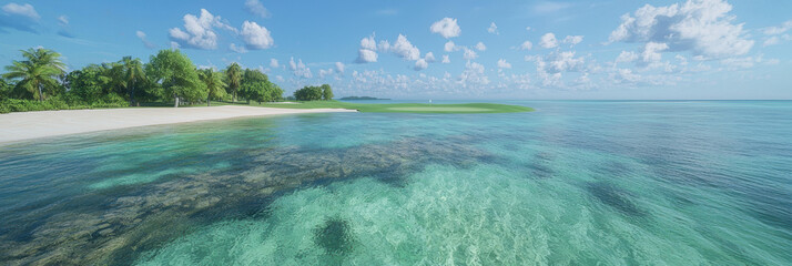 Wall Mural - serene tropical island with clear turquoise waters, lush greenery, and sandy beach creates perfect getaway