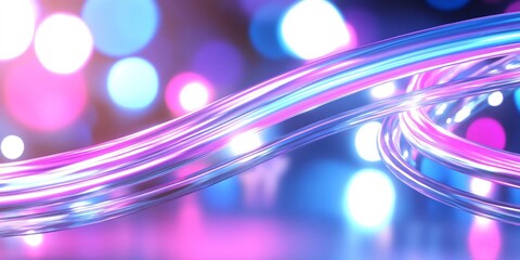 Poster - Abstract glowing cables, bokeh background, neon light, technology