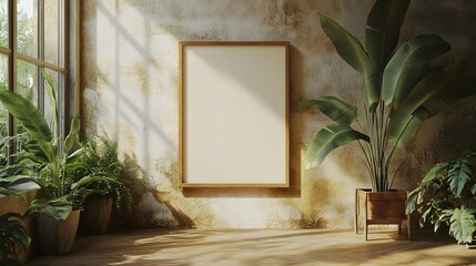 Aufkleber - Bright and cozy indoor space with lush potted plants and natural sunlight streaming through the window creating a serene and relaxing atmosphere perfect for rest and