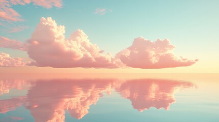 Wall Mural - Tranquil lake reflecting pastel clouds during golden hour creates a serene landscape of beauty and calm in nature.