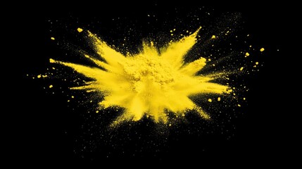 Wall Mural - Vivid Yellow Powder Burst Creating Dynamic Contrast Against Deep Black Background for Artistic Visual Effects and Creative Imagery