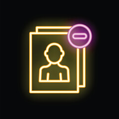 Wall Mural - glowing neon line icon of a user profile being removed from a database
