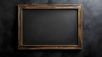 Aufkleber - Empty vintage wooden frame on dark grunge black wall background with copy space  Minimalist modern simple frame mockup for product display website banner portfolio or marketing content