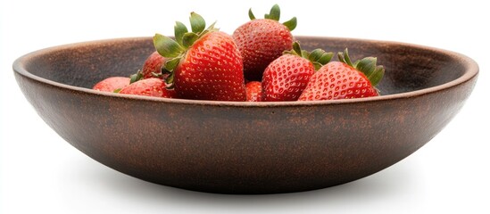 Wall Mural - Bowl filled with fresh strawberries on a white background with room for text Copy Space