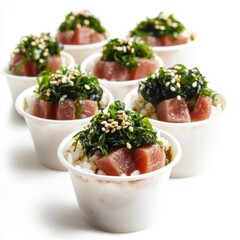 Wall Mural - Tiny cups of marinated tuna seaweed salad