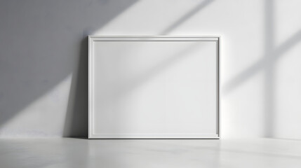 Poster - Minimalist empty picture frame mockup on plain gray concrete wall background with natural soft shadow  Clean and modern template for artwork poster or image presentation