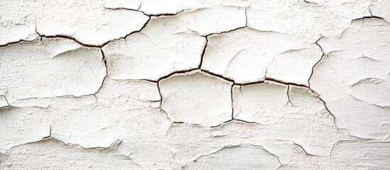 Wall Mural - White cracked paint texture on wall surface, showing detailed pattern of peeling and damaged layers, with ample Copy Space available.