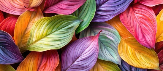 Wall Mural - Colorful abstract leaves background with various shades and textures ideal for design projects, featuring smooth gradients and Copy Space.