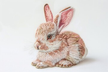 Wall Mural - Bunny in embroidery style drawing animal rodent.