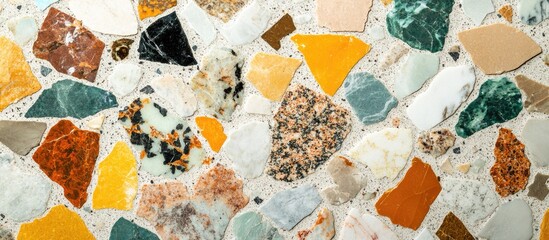 Wall Mural - Colorful terrazzo stone surface texture with various shapes and colors and ample Copy Space for text placement.