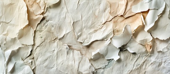 Wall Mural - Textured background of peeling paint in soft neutral tones detailed close-up with irregular surface formation and slight color variation Copy Space