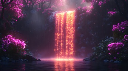 Wall Mural - Magical lava waterfall flows in enchanted forest