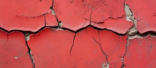 Wall Mural - Cracked red wall texture with peeling paint and visible imperfections suitable for backgrounds or artistic themes