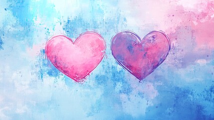 Wall Mural - Watercolor Hearts Soft Brushstrokes Romantic Hand Painted Artwork for Valentines Wedding and Love themed Designs