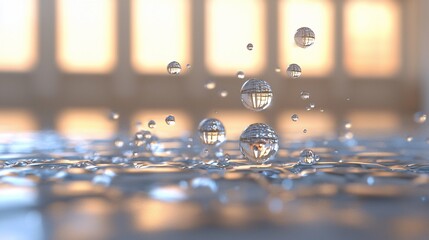 Fototapete - Water Droplets Reflecting Light and a Room Interior