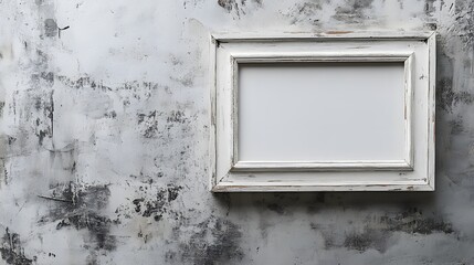 Aufkleber - Vintage Distressed Empty Picture Frame Hanging on Weathered Grunge Concrete Wall Background  Blank White Minimal Contemporary Art Display or Photo Gallery Mockup Template