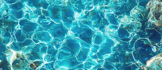 Sticker - Crystal clear blue water surface with light reflections and ripples Copy Space