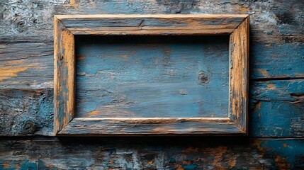 Leinwandbilder - Weathered and distressed wooden frame against a backdrop of a vintage grunge textured wooden wall  The blank frame provides a clean