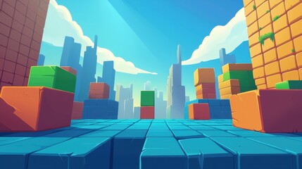 Wall Mural - Colorful Block Cityscape Game Level Design