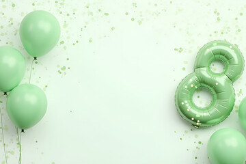 Wall Mural - festive celebration of the birthday with balloons and confetti in green tones, an inflatable balloon