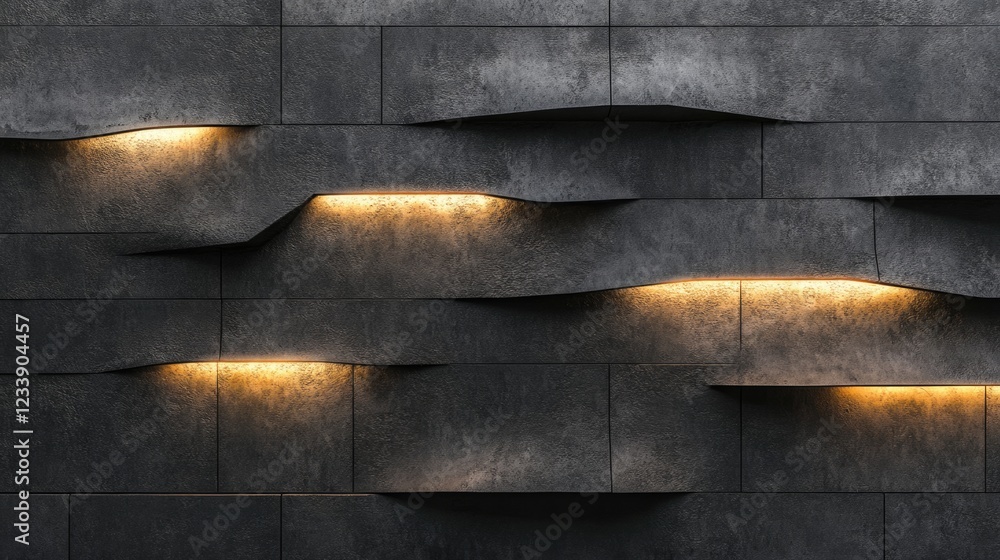 Textured gray wall with illuminated led strips creating a modern ...