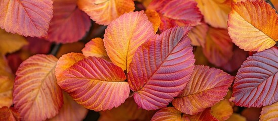 Sticker - Close-up image of vibrant autumn leaves showing rich red, orange, and yellow hues in a natural setting.