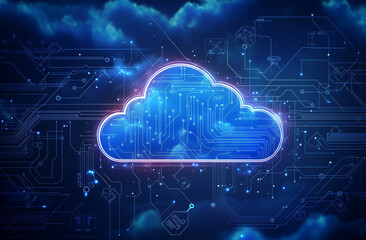 A 3D render of a cloud technology icon seamlessly integrated into a circuit board background, emphasizing the connection between digital innovation and cloud computing. 