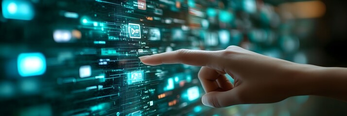 Hand Interacting with Futuristic Digital Interface Technology Data Innovation Concept