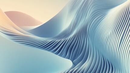 Fototapete - A visually striking 3D render featuring abstract rounded lines gracefully flowing across a light background.