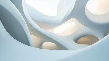 Fototapete - A visually striking 3D render featuring abstract rounded lines gracefully flowing across a light background.
