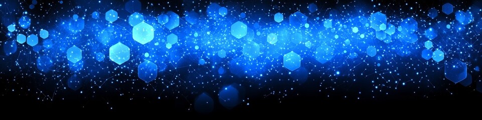 Wall Mural - Blue Futuristic Glowing Hexagons Network, Abstract Technology Background with Light Particles