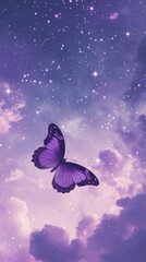 Canvas Print - Cute wallpaper butterfly purple sky.