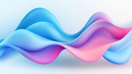 Poster - Abstract neon blue and pink waves with smooth curves and soft shadows, creating a fluid gradient motion against a clean, modern background. The design features dynamic lines and a minimal backdrop.