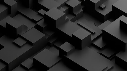 Aufkleber - An abstract geometric composition featuring 3D-rendered blocks set against a black background.