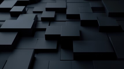 Aufkleber - An abstract geometric composition featuring 3D-rendered blocks set against a black background.
