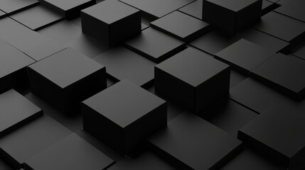Aufkleber - An abstract geometric composition featuring 3D-rendered blocks set against a black background.