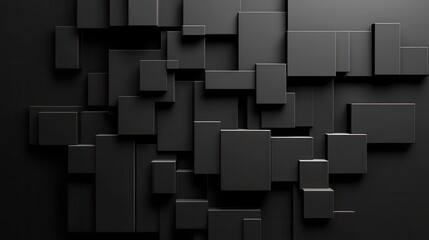 Aufkleber - An abstract geometric composition featuring 3D-rendered blocks set against a black background.
