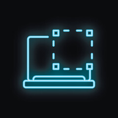 Wall Mural - blue glowing neon line laptop with cursor icon isolated on black background