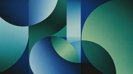 Aufkleber - An abstract grainy gradient background featuring minimalistic geometric shapes in blue and green hues. 