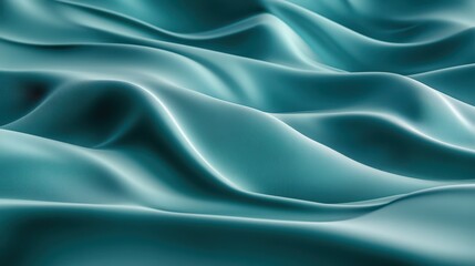 Fototapete - An abstract satin turquoise sea waves design featuring smooth curves and soft shadows on a clean, modern background.