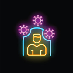 Sticker - Neon medical icon representing a doctor successfully protected from viruses by a safety shield