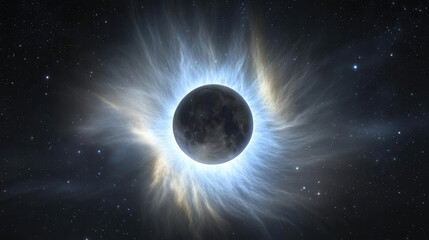 Wall Mural - Celestial Eclipse: A breathtaking view of a total solar eclipse, showcasing the sun's corona as a radiant halo around the darkened moon.